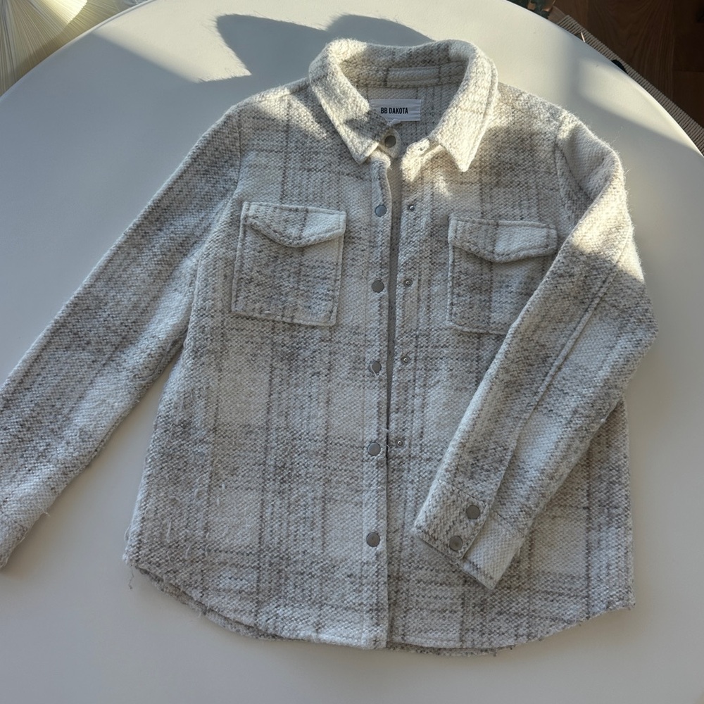 BB Dakota Cream Plaid Soft Trucker Jacket